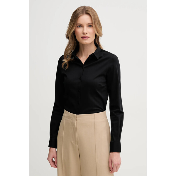 Mos Mosh koszula bawełniana  damska kolor czarny regular z kołnierzykiem klasycznym