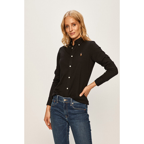 Polo Ralph Lauren koszula bawełniana  damska kolor czarny regular z kołnierzykiem klasycznym