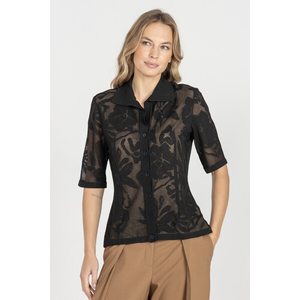 Deni Cler Czarna elegancka bluzka T-DC-1252-E5-20-90-1