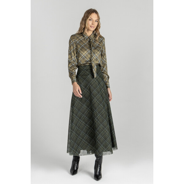 Deni Cler Zielona bluzka koszula w kratę W-DC-1454-E5-E6-44-1