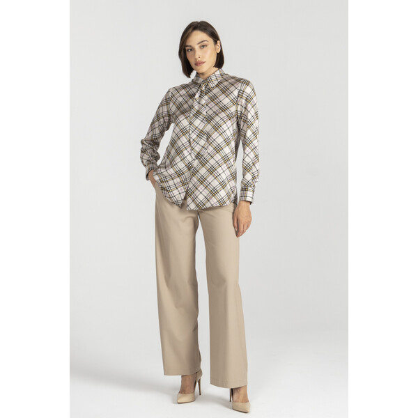 Deni Cler Koszula w beżowo-brązową kratkę W-DC-1454-E5-E6-14-1