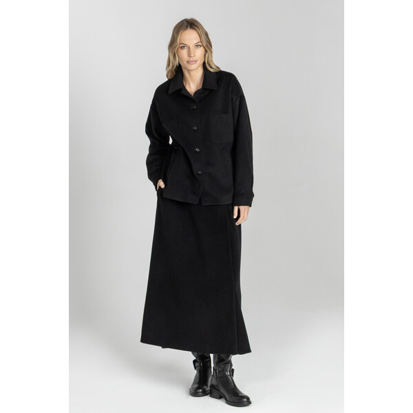 Deni Cler Czarna spódnica maxi z wełny i kaszmiru W-DC-7060-E5-B3-90-1