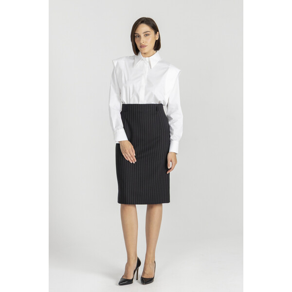 Deni Cler Czarna spódnica w białe prążki W-DC-7051-E5-G6-91-1
