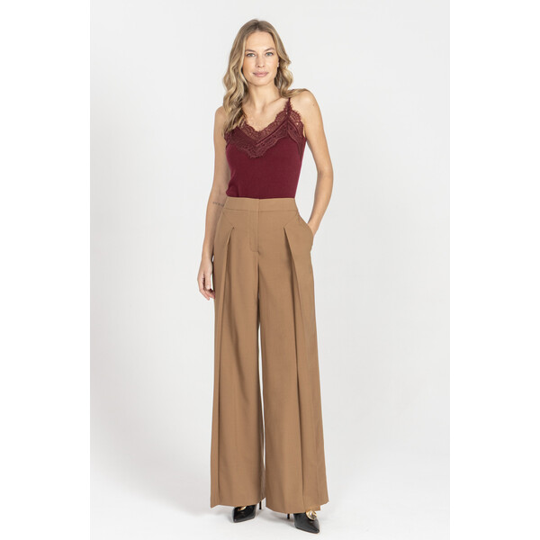 Deni Cler Eleganckie szerokie spodnie z wełny W-DC-5272-E5-D4-18-1