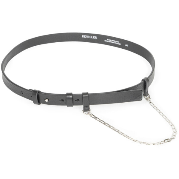 Deni Cler Czarny cienki pasek z ozdobnym łańcuszkiem T-DC-P155-E5-77-90-1
