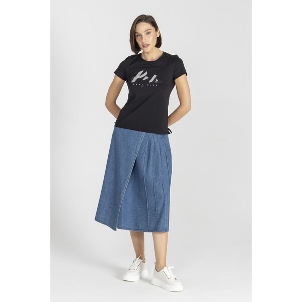 Deni Cler Czarny t-shirt z nadrukiem z przodu T-DC-T210-E2-10-90-1