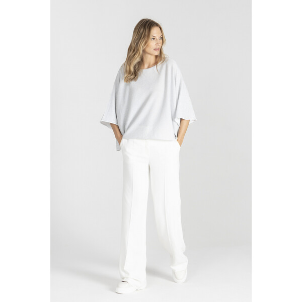 Deni Cler Biała dzianinowa bluzka z rękawem 3/4 T-DC-1340-E2-20-18-1