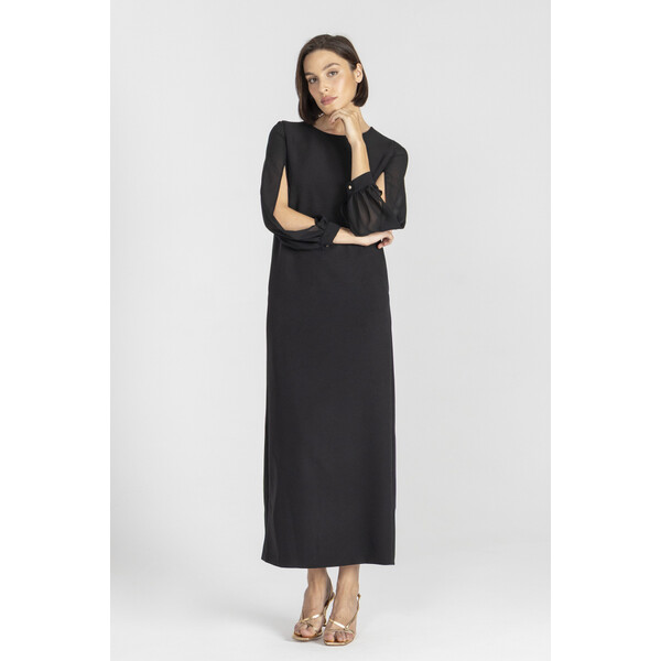 Deni Cler Czarna wieczorowa suknia z rozcięciem po boku W-DC-3462-E2-N9-90-1