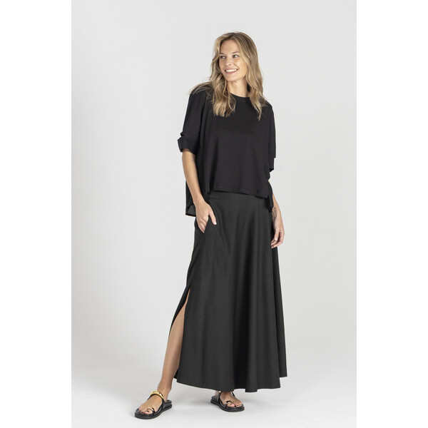 Deni Cler Czarna szeroka spódnica midi W-DC-7012-E2-S4-90-1