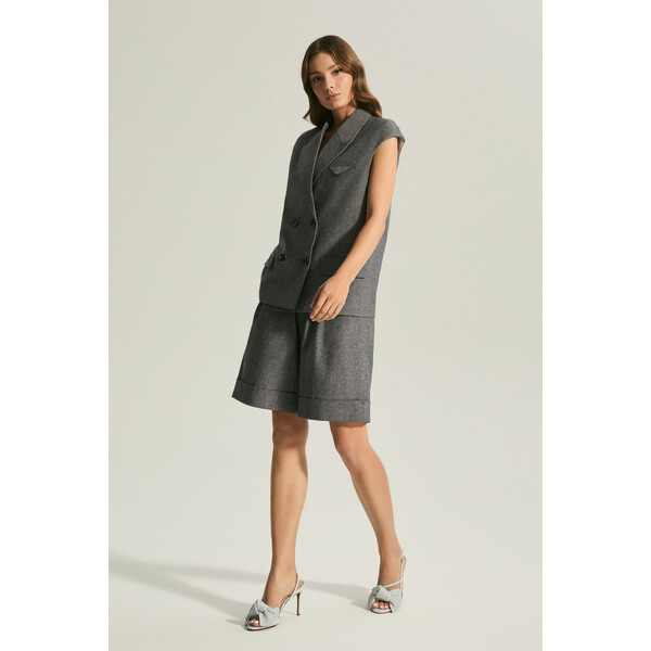 Deni Cler Granatowa marynarka z krótkim rękawem T-DC-6021-E2-40-58-1