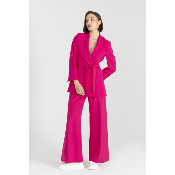 Deni Cler Elegancka długa marynarka wiązana w pasie W-DC-6011-E2-H8-33-1