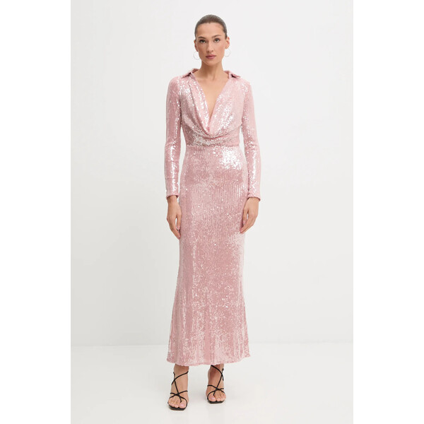 Bardot sukienka  kolor różowy maxi rozkloszowana 59613DB2