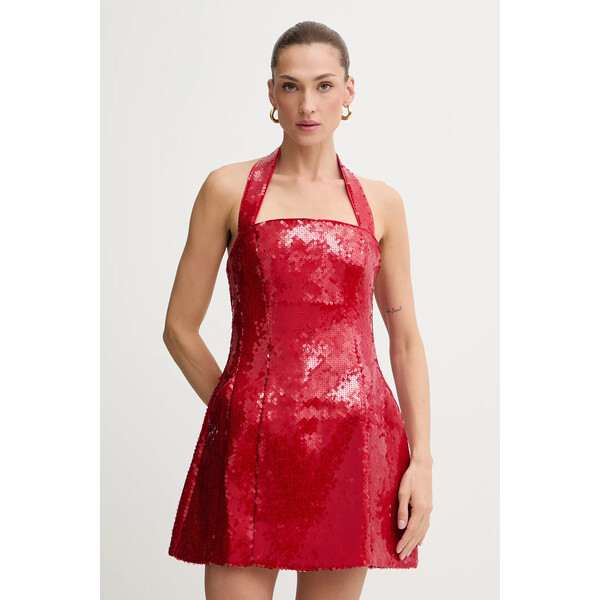 Bardot sukienka  kolor czerwony mini rozkloszowana 59857DB2