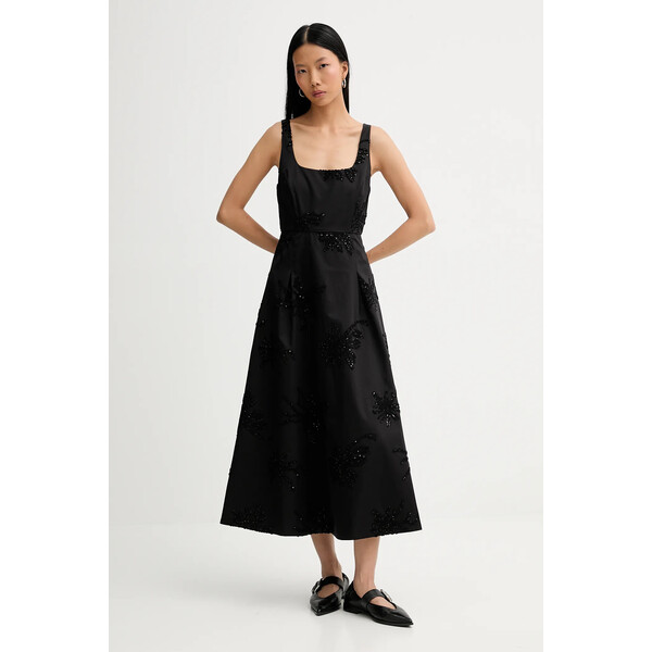 MUNTHE sukienka bawełniana RONIA  kolor czarny midi rozkloszowana 254135025401