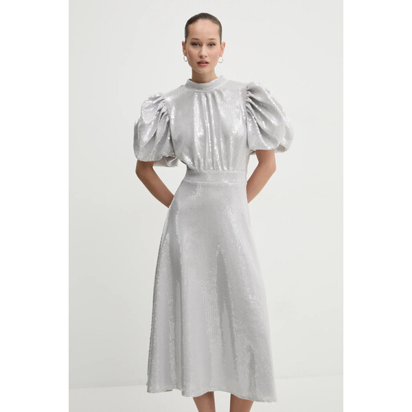 Rotate sukienka  kolor szary midi rozkloszowana 113871039