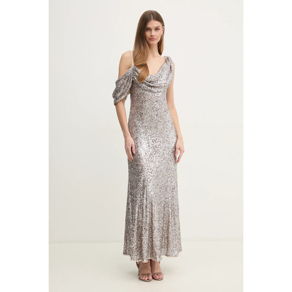 DIANE VON FURSTENBERG sukienka  kolor srebrny maxi rozkloszowana DVFGL4S010