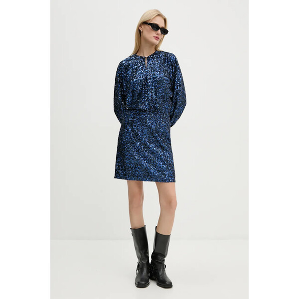 ZADIG&VOLTAIRE sukienka z domieszką jedwabiu  kolor niebieski mini prosta WWDR01365