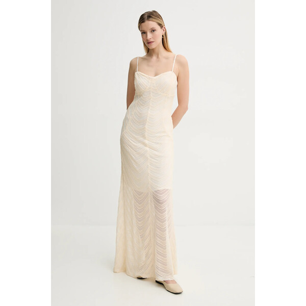 Gestuz sukienka  kolor beżowy maxi prosta 10909573