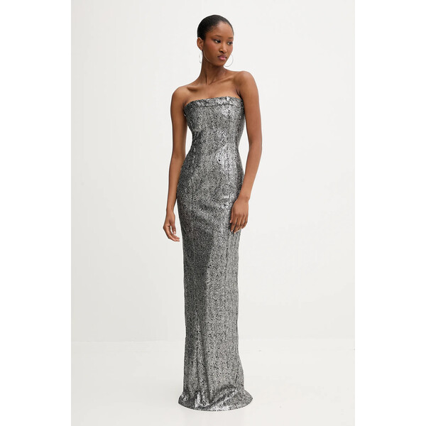 PRESSIAT sukienka  kolor szary maxi dopasowana PRE418FW24