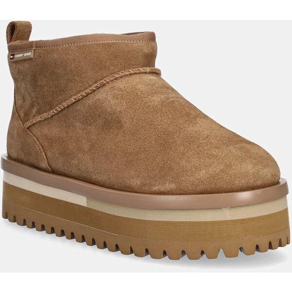 Tommy Jeans śniegowce zamszowe TJW FLATFORM SNOW BOOT SUEDE  kolor beżowy EN0EN02841