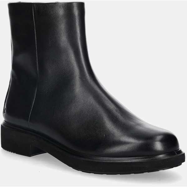 Ecco botki skórzane Metro Amsterdam Clean  damskie kolor czarny na płaskim obcasie 222063-01001