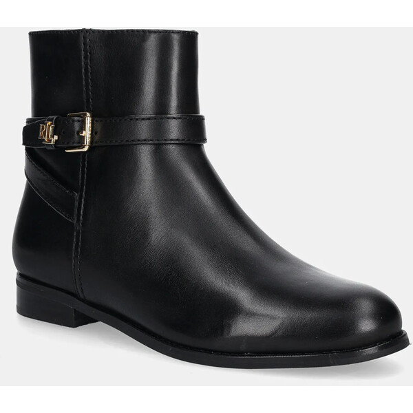 Lauren Ralph Lauren botki skórzane Brooke Bt 2  damskie kolor czarny na płaskim obcasie 802967768001