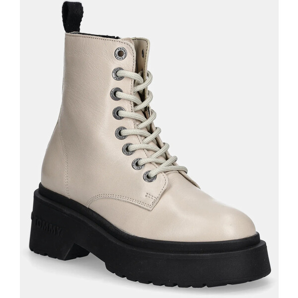 Tommy Jeans workery skórzane TJW CHUNKY SHINY LEATHER BOOT  damskie kolor beżowy na platformie EN0EN02848