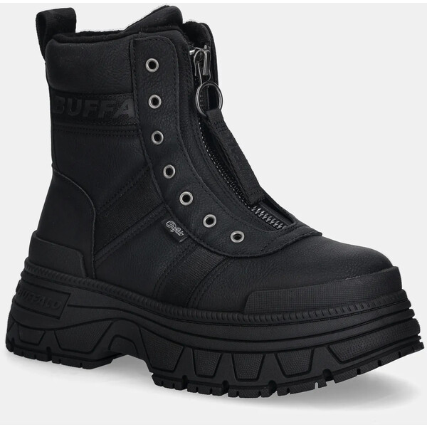 Buffalo botki Fusion Front Zip  damskie kolor czarny na platformie ocieplone 1270130-BLK