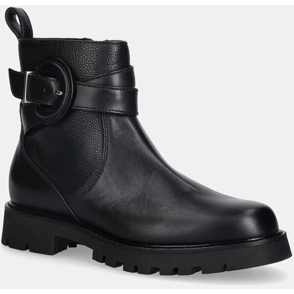 Baldinini botki skórzane  damskie kolor czarny na płaskim obcasie D6B427P1VIBT