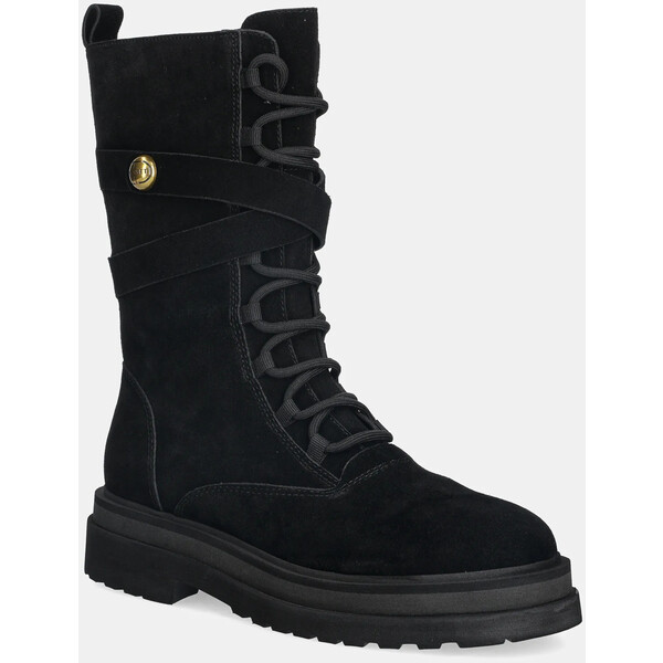 Twinset botki zamszowe  kolor czarny na płaskim obcasie 252TGT050