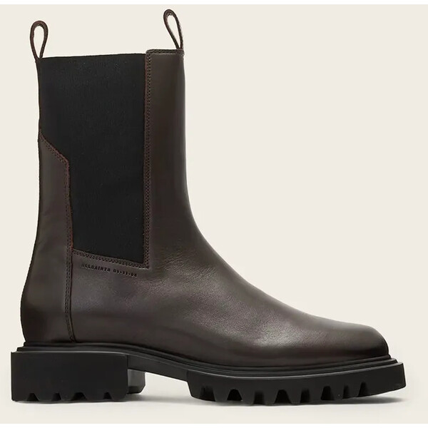 AllSaints sztyblety skórzane HALLIE BOOT  damskie kolor brązowy na płaskim obcasie W115FB