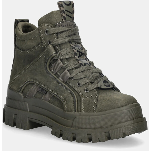 Buffalo workery Aspha Nc Mid  kolor zielony na platformie 1622602-KHA