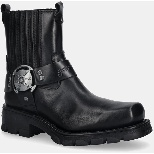 New Rock sztyblety skórzane Itali Negro, Motorcycle Negro  damskie kolor czarny na płaskim obcasie M-7605-S1