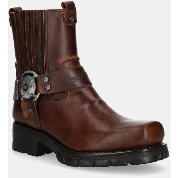 New Rock sztyblety skórzane Alaska Cuero, Motorcycle Marron  damskie kolor brązowy na platformie M-7605-S20