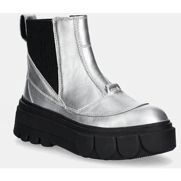 Sorel sztyblety skórzane CARIBOU X BOOT CHELSEA W  damskie kolor srebrny na platformie 2048441034