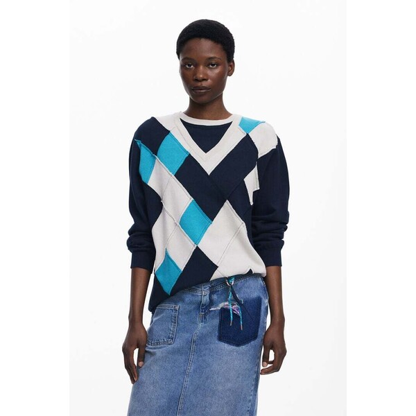 Desigual Sweter z podwójnym kołnierzem w romby Botter 25SWJF395000