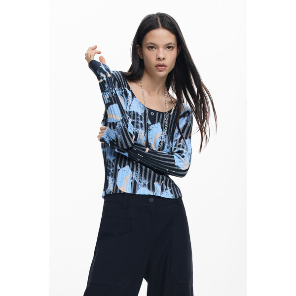 Desigual Cienki sweter z kwiatową teksturą 26SWJF085001