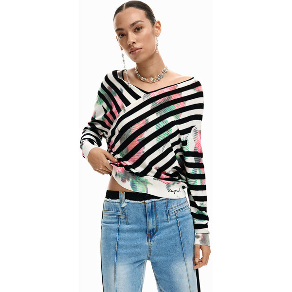 Desigual Cienki krzyżowany sweter 26SWJF012000