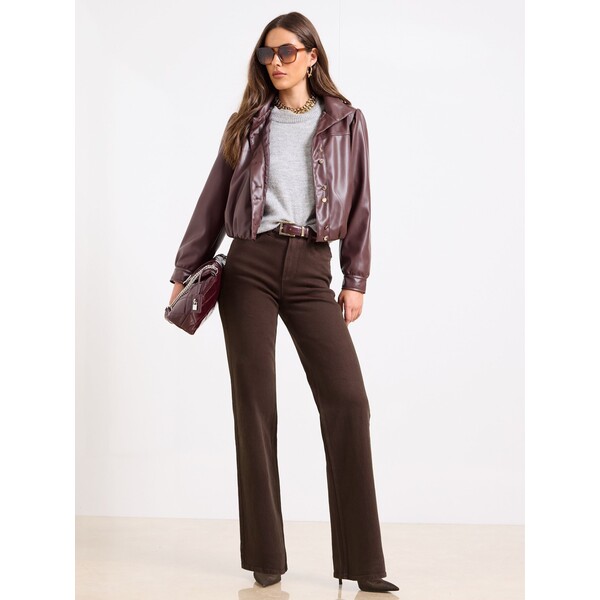 Czekoladowy brąz - Dżinsy Lipsy ze średnim stanem i szerokimi nogawkami F38-624