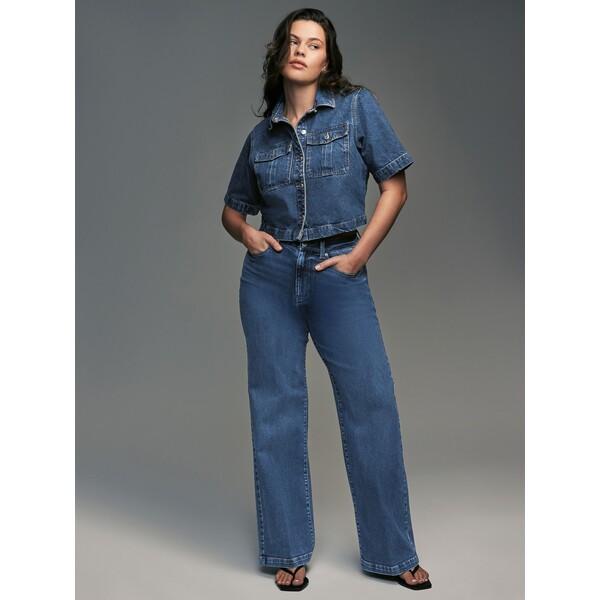 Next Ciemnoniebieski - Dżinsy o kroju klepsydry z szerokimi nogawkami 418-381