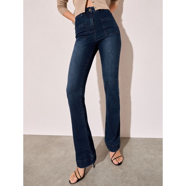 Atramentowy niebieski - Jeansy Friends Like These z rozkloszowanymi nogawkami, wysokim stanem i kieszenią AV7-125