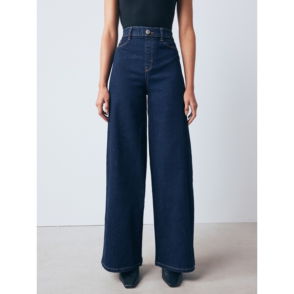 Next Niebieski sprany - Dżinsy bez zapięcia FlexiFit ze stretchem, wysokim stanem i szerokimi nogawkami F92-603