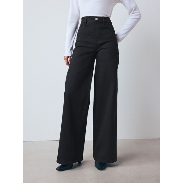 Next Czarny - Dżinsy bez zapięcia FlexiFit ze stretchem, wysokim stanem i szerokimi nogawkami F92-613