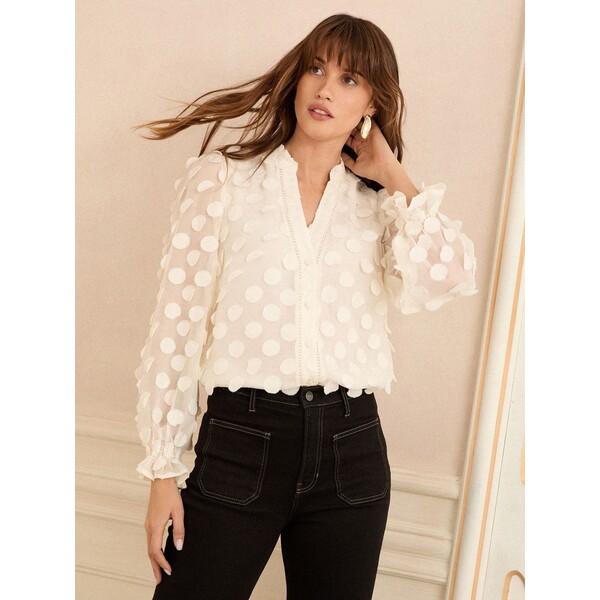 Love & Roses Biały - Bluzka Love &amp; Roses 3D Spot z długim rękawem F67-933