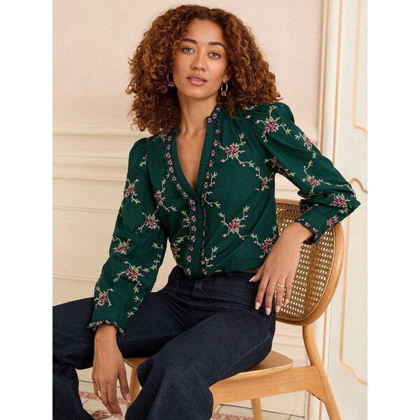 Love & Roses Zielony - Bluzka Love &amp; Roses z długim rękawem i wycięciem przy dekolcie F99-748