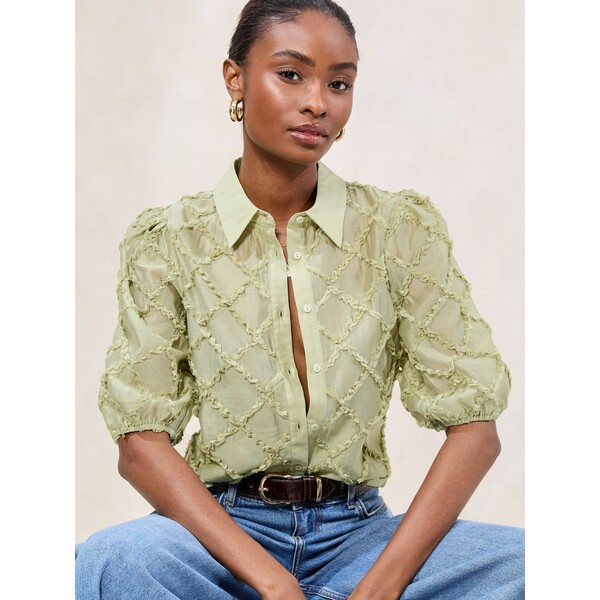 Zielony - Lipsy 3D Fabric Puff Sleeve Shirt F06-450