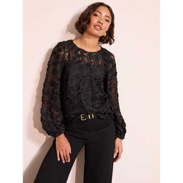 Friends Like These Long Sleeve 3D Floral Lace Blouse W77-446