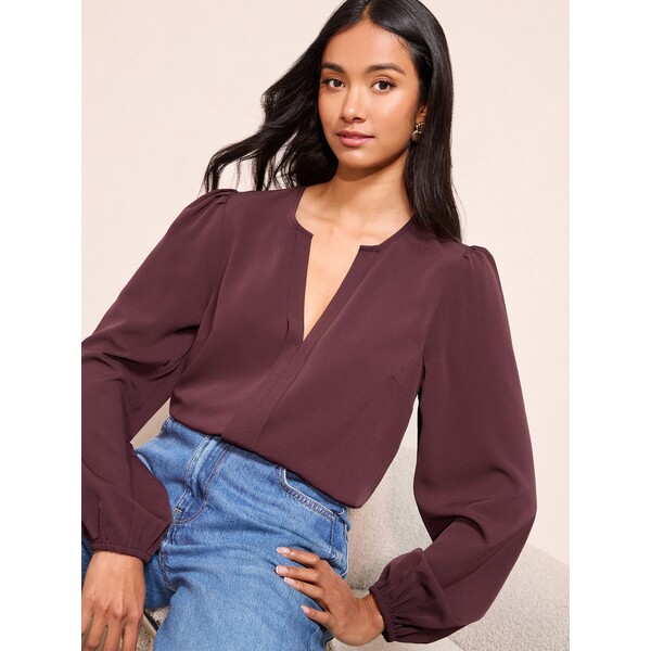 Bordowy - Friends Like These Long Sleeve Pleat Front Detail Blouse F82-502