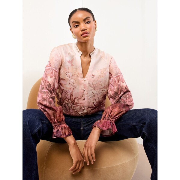 Różowy z nadrukiem krajobrazu - Lipsy Lurex Floral Burnout Blouse F84-567
