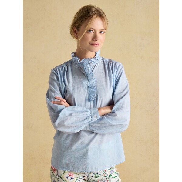 Niebieski/biały - Joules Melanie Cotton Ruffle Blouse B12-997
